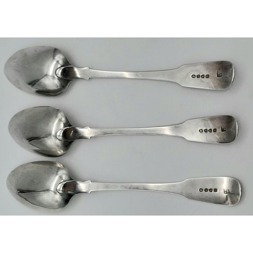 106 - Three Antique William IV Large Serving Spoons. Hallmarks for London 1830. 22cm. 200g total weight.