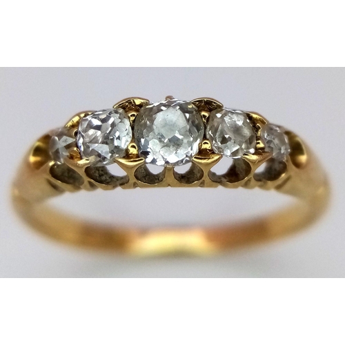 108 - An Antique 18K Yellow Gold Five Stone Diamond Ring. 0.5ctw of old cut European diamonds in a claw se... 