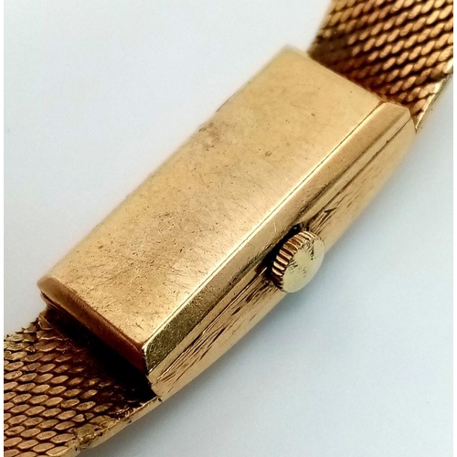 143 - A Vintage Bueche Girod 9K Gold Ladies Watch. 9k gold bracelet and case - 11g. Patinaed gilded dial. ... 