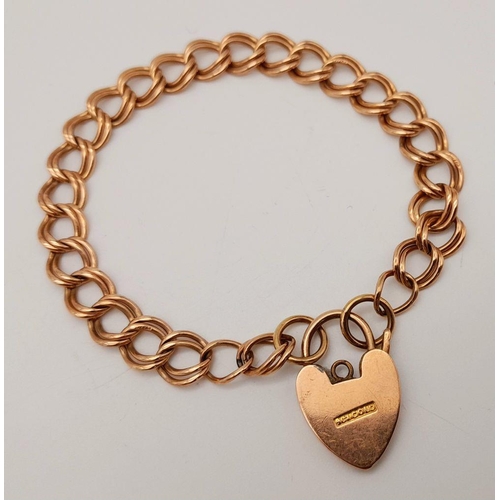 155 - A Vintage 9K Rose Gold Twin Link Curb Bracelet with a Heart Clasp. 16cm length. 10.3g weight.