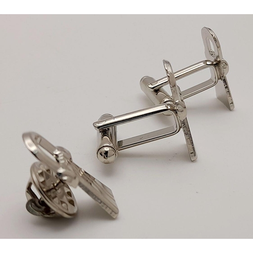 164 - Of Masonic interest: A rare pair of cufflinks and a lapel pin set for a LEWIS (son of Freemason) or ... 