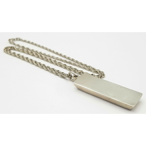 241 - A 925 sterling silver 1977 Sheffield ingot pendant, 15x40mm, with a 925 silver necklace, length 29cm... 