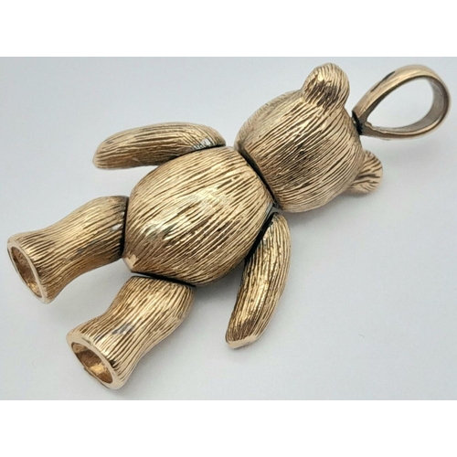 253 - A Very Cute 9K Yellow Gold Teddy Bear Pendant. Stone set body. 3.5cm. 13.2g total weight.