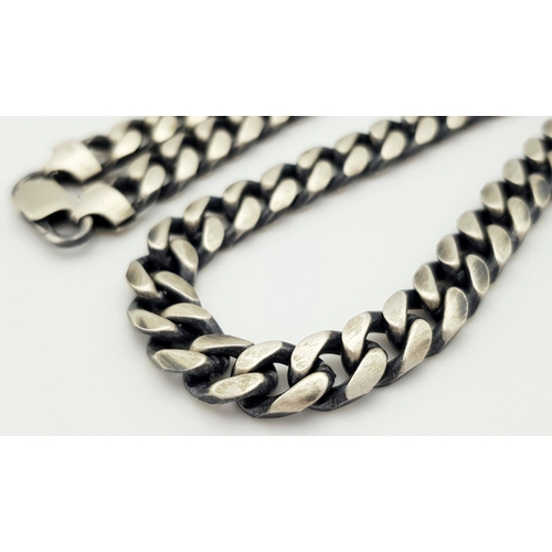 317 - An Appealing vintage Solid Silver 925 Heavy Curb Chain Necklace, Oxidised Finish, 81 grams, 51cm. In... 