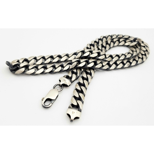 317 - An Appealing vintage Solid Silver 925 Heavy Curb Chain Necklace, Oxidised Finish, 81 grams, 51cm. In... 