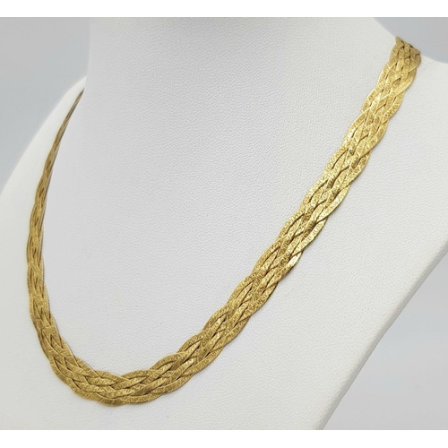 352 - A 9K Yellow Gold Flat Woven Necklace. 40cm. 11.5g weight.