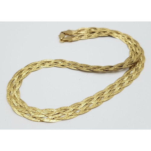 352 - A 9K Yellow Gold Flat Woven Necklace. 40cm. 11.5g weight.