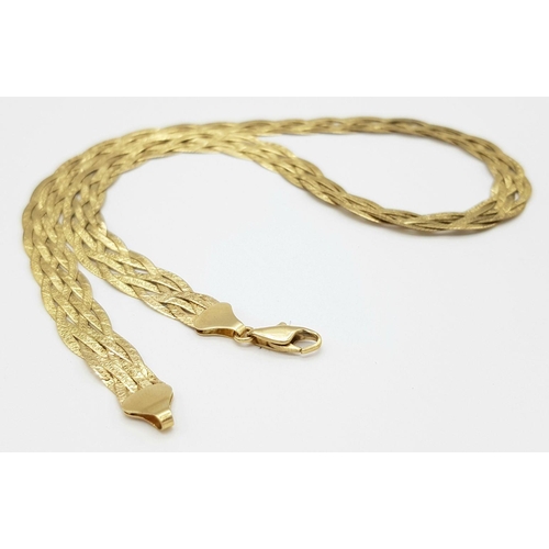 352 - A 9K Yellow Gold Flat Woven Necklace. 40cm. 11.5g weight.