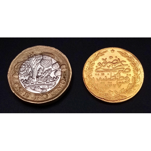 36 - A 22k Gold Turkish Kurush Coin. 7.2g. 22mm.