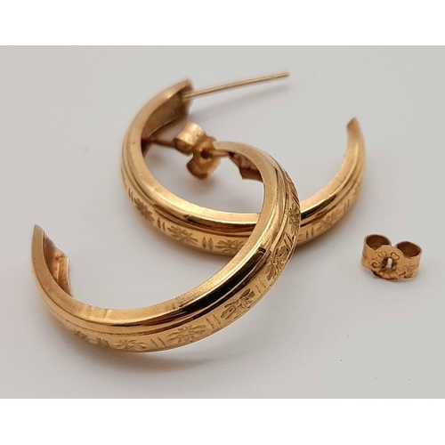 388 - A Pair of 9K Yellow Gold Hoop Earrings. 1.15g total weight.