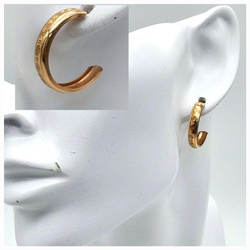 388 - A Pair of 9K Yellow Gold Hoop Earrings. 1.15g total weight.