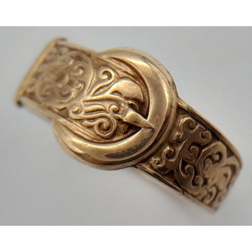 400 - A Vintage 9K Yellow Gold Belt Ring. Size K 1/2. 2.3g weight.