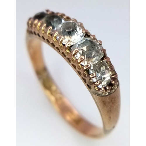 442 - An Antique 9k Yellow Gold Five Stone Diamond Ring. 0.75ctw of European old cut diamonds. Chester hal... 