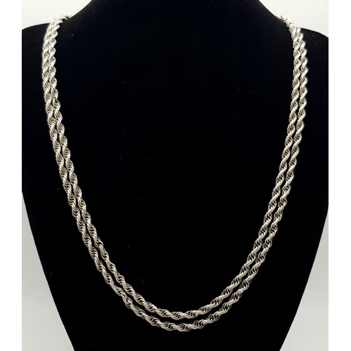 443 - Two Solid Silver 925 Rope Chain Necklaces, 62cm and 112cm. Total weight: 37.1 grams. Both in very go... 