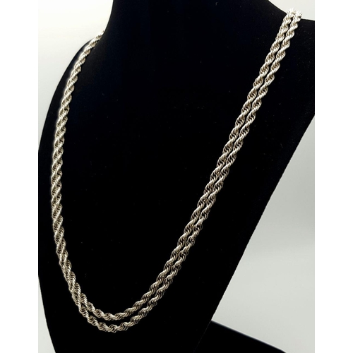 443 - Two Solid Silver 925 Rope Chain Necklaces, 62cm and 112cm. Total weight: 37.1 grams. Both in very go... 