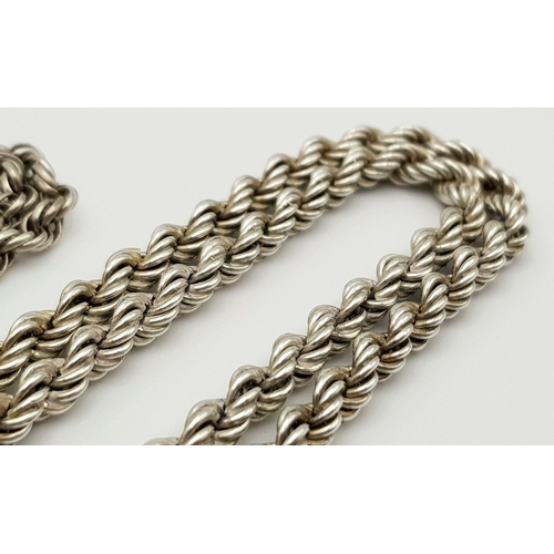 443 - Two Solid Silver 925 Rope Chain Necklaces, 62cm and 112cm. Total weight: 37.1 grams. Both in very go... 