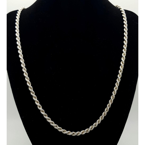 443 - Two Solid Silver 925 Rope Chain Necklaces, 62cm and 112cm. Total weight: 37.1 grams. Both in very go... 