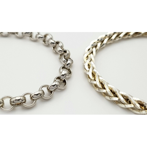 450 - Two Stylish Solid Silver 925 Bracelets, 18.5cm and 21.5cm. Total weight: 37.8 grams. Both in excelle... 