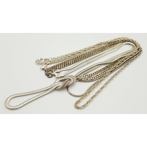 464 - Four Vintage Solid Silver 925 Necklaces, Various Styles and Lengths, Total weight: 41.4 grams. All i... 