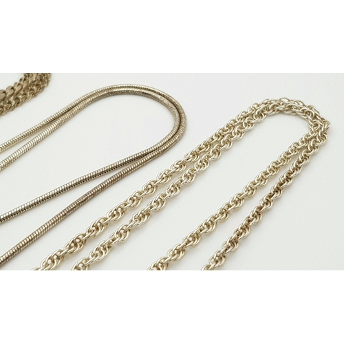 464 - Four Vintage Solid Silver 925 Necklaces, Various Styles and Lengths, Total weight: 41.4 grams. All i... 