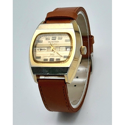 468 - A Vintage Kronotron Electra Gents Watch. Hand-wind. Brown leather strap. Gilded case - 32mm. Gilded ... 