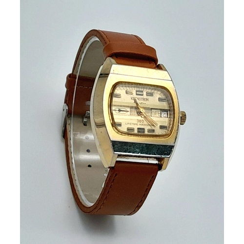 468 - A Vintage Kronotron Electra Gents Watch. Hand-wind. Brown leather strap. Gilded case - 32mm. Gilded ... 