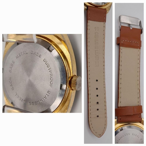 468 - A Vintage Kronotron Electra Gents Watch. Hand-wind. Brown leather strap. Gilded case - 32mm. Gilded ... 