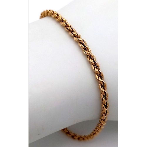 569 - A 9K Yellow Gold Rope Bracelet. 18cm. 4.45g weight.