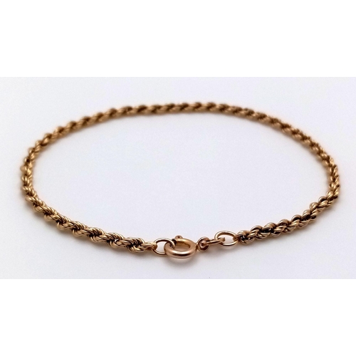 569 - A 9K Yellow Gold Rope Bracelet. 18cm. 4.45g weight.