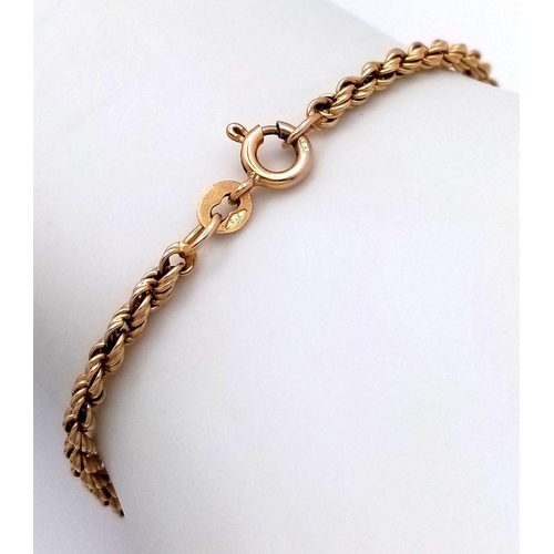 569 - A 9K Yellow Gold Rope Bracelet. 18cm. 4.45g weight.