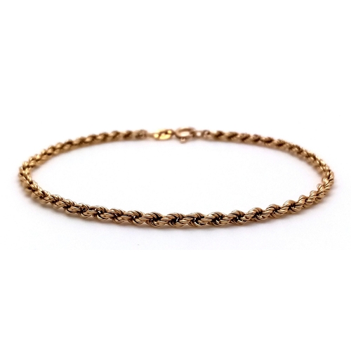 569 - A 9K Yellow Gold Rope Bracelet. 18cm. 4.45g weight.