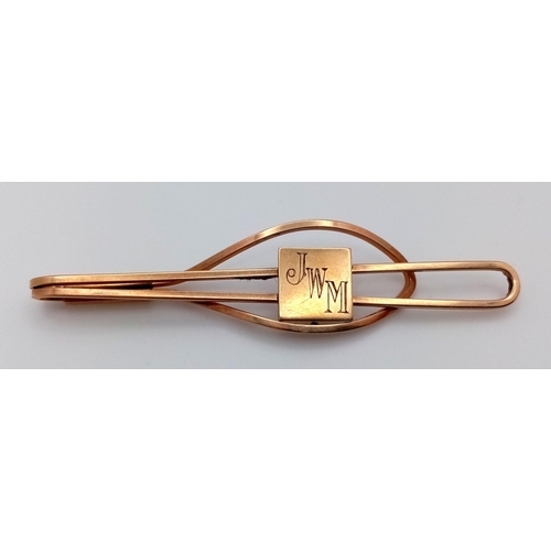 584 - A Vintage 9K Yellow Gold Fancy Tie Clip. If your initials are JWM its your lucky day! 6cm. 4.4g weig... 