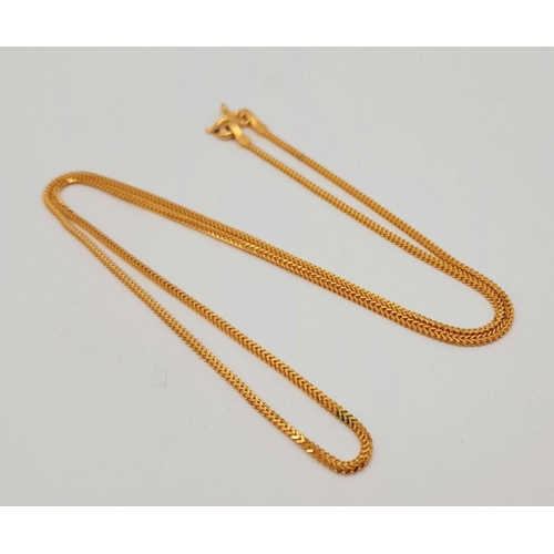 76 - A 22K Yellow Gold Foxtail Link Necklace. 44cm. 4.25g weight.