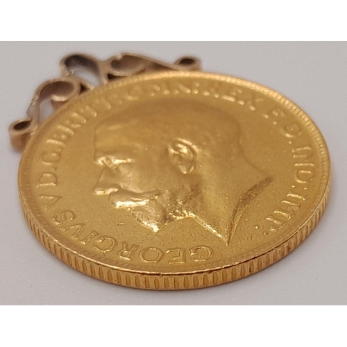 92 - A 1912 George V Full 22K Gold Sovereign - on a 9k gold Pendant setting. 8.3g weight.