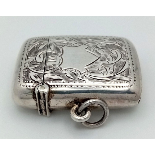 1074 - An Antique Silver Vesta Case - Very good condition with beautiful engraving and empty cartouche. 4 x... 