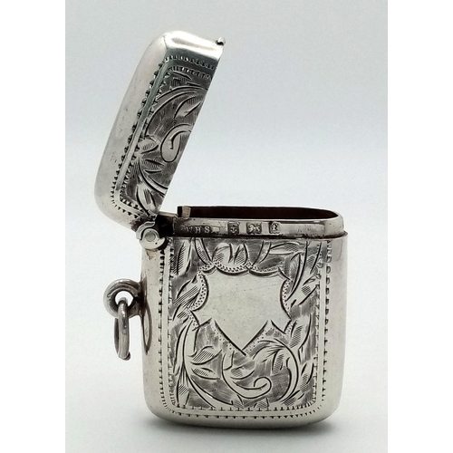 1074 - An Antique Silver Vesta Case - Very good condition with beautiful engraving and empty cartouche. 4 x... 