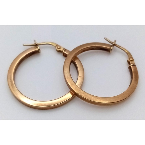 1332 - A Pair of 9K Yellow Gold Hoop Earrings. 22mm diameter. 1.2g total weight.