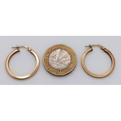 1332 - A Pair of 9K Yellow Gold Hoop Earrings. 22mm diameter. 1.2g total weight.