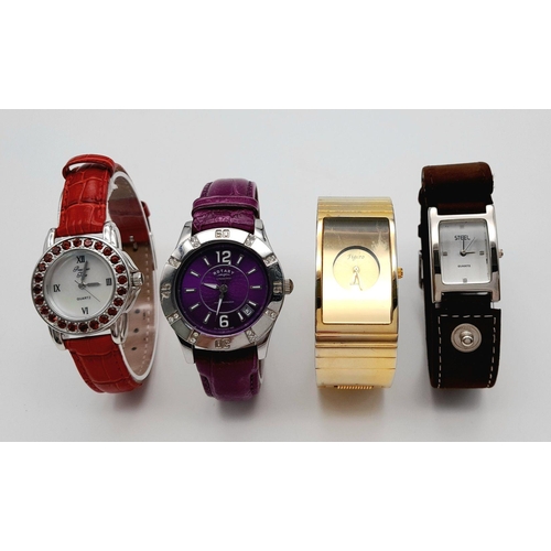 1358 - Four Different Style Quartz Ladies Watches - All in good condition and working order.