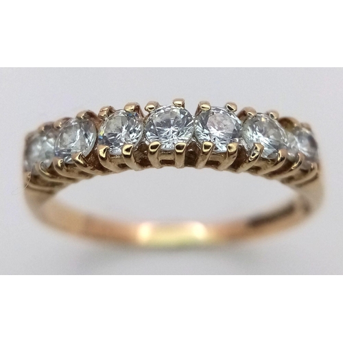 1381 - A 9K Yellow Gold White Zircon Ring. Size P. 1.8g total weight.