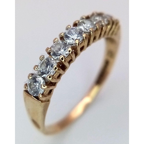 1381 - A 9K Yellow Gold White Zircon Ring. Size P. 1.8g total weight.