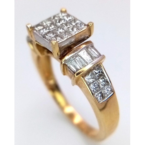 124 - A 14K YELLOW GOLD DIAMOND RING, WITH MIXED CUT DIAMOND. 1.10CT 4.2G SIZE O. Ref: SC 6061