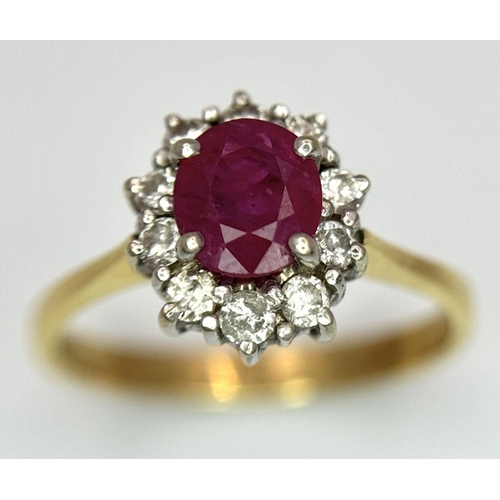 159 - AN 18K YELLOW GOLD DIAMOND & RUBY CLUSTER RING. 3.3G IN WEIGHT. SIZE N. Ref: SC 6092