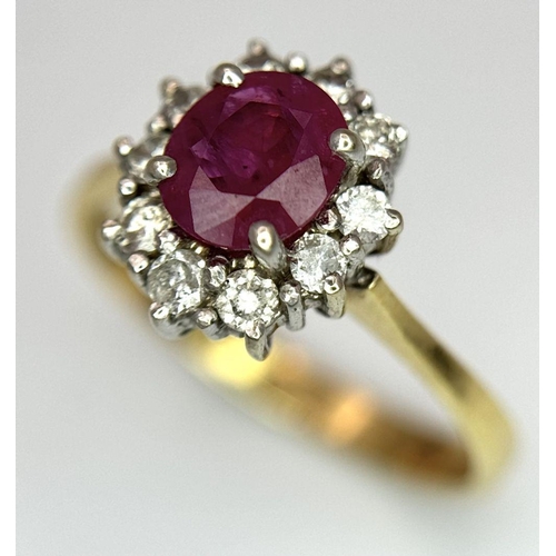 159 - AN 18K YELLOW GOLD DIAMOND & RUBY CLUSTER RING. 3.3G IN WEIGHT. SIZE N. Ref: SC 6092