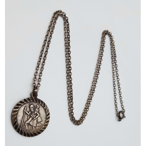 1600 - A vintage sterling silver St Christopher pendant on silver belcher chain. Total weight 7.3G. Total l... 