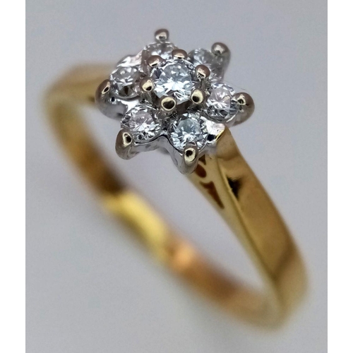 173 - AN 18K YELLOW GOLD DIAMOND CLUSTER RING. 2.7G IN WEIGHT. SZIE L. Ref: SC 6104