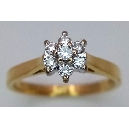 173 - AN 18K YELLOW GOLD DIAMOND CLUSTER RING. 2.7G IN WEIGHT. SZIE L. Ref: SC 6104