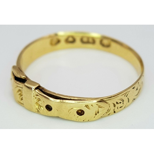 243 - AN 18K YELLOW GOLD ANTIQUE BUCKLE RING. 1.9G IN WEIGHT. SIZE L. HALLMARKED LONDON 1862. Ref: SC 6105