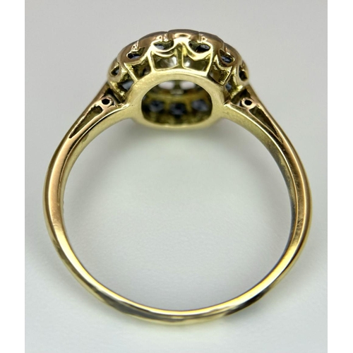 257 - AN 18K YELLOW GOLD ( TESTED ) DIMAOND & SAPPHIRE RING. 2.5G IN WEIGHT. SIZE J AND 1/2. Ref: 8838