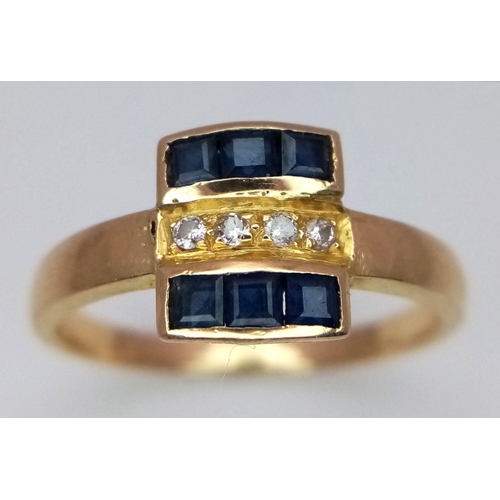 327 - A 14K YELLOW GOLD DIAMOND & SAPPHIRE RING 2.8G SIZE N. Ref: SC 6065